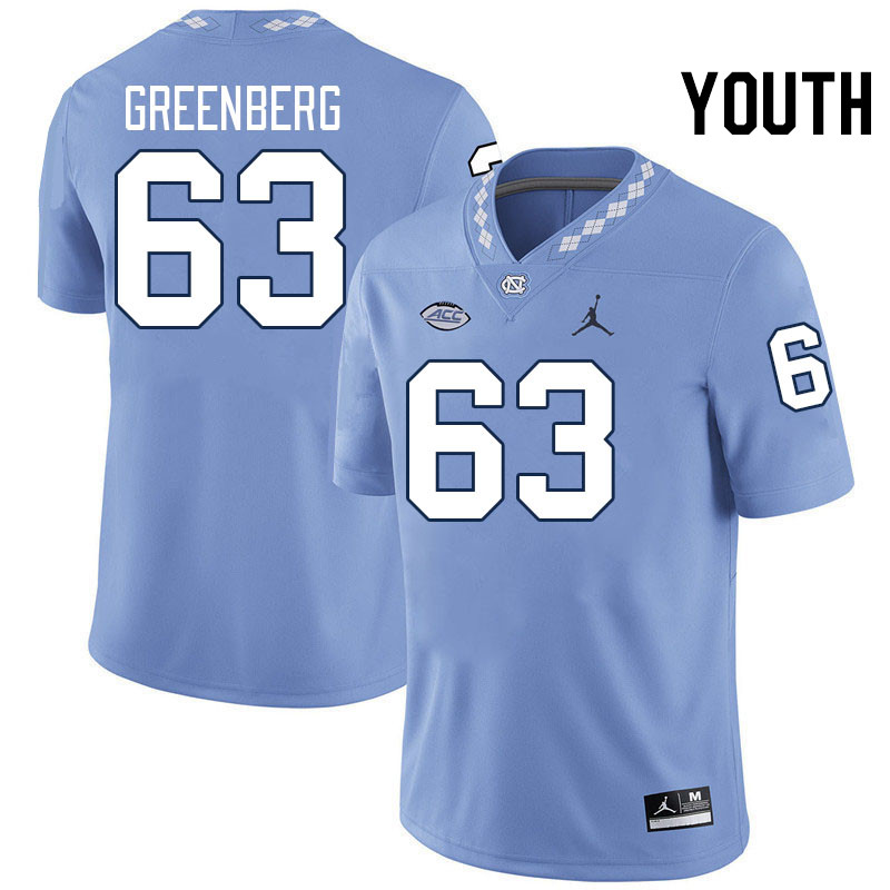 Youth #63 Zach Greenberg North Carolina Tar Heels College Football Jerseys Stitched-Carolina Blue